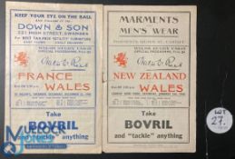 1945-46 Wales Home Rugby Programmes (2): Immediately post-WW2, the games v France at Swansea and New