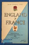 1957 England v France Rugby Programme: Now standard multi-paged, well-illustrated example. G/VG