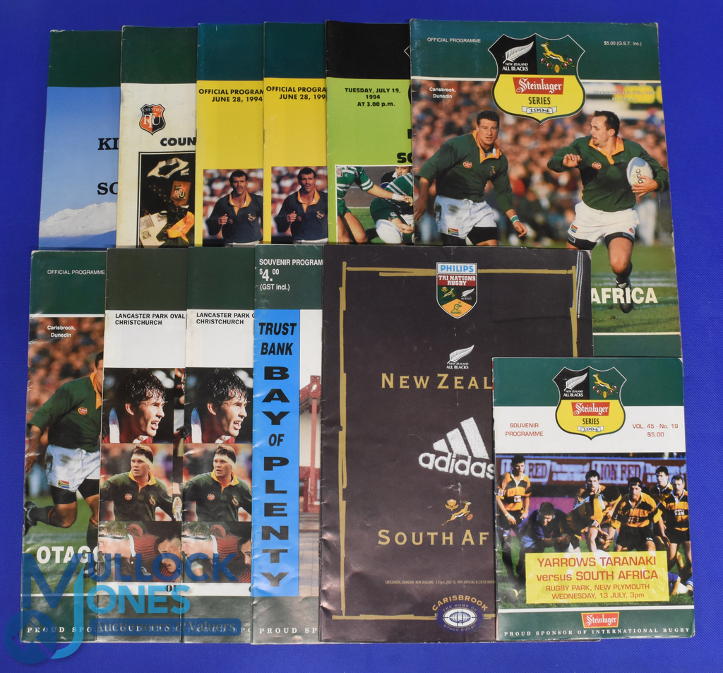 1994 & 1999 S Africa in NZ Rugby Programmes (12): v King Country, Counties, Wellington (2),