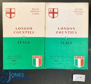 1955 & 1958 London Counties v Italy Rugby Programmes (2): Similar Twickenham glossies for the time