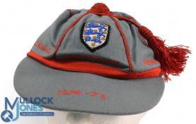 1974-1975 England Youth Football Cap, awarded to an unknown player against Poland and Las Palmas