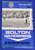 1972/73 Postponed Bolton Wanderers v Blackburn Rovers Div. 3 match programme 20 January 1973 at
