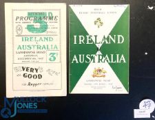 1947 & 1958 Ireland v Australia Rugby programmes (2): Lovely duo, the second heavily & well