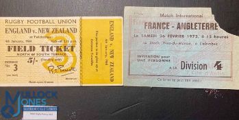 1964 & 72 England International Rugby Tickets (2): France v England (small corner trimmed) 1972 &