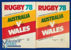 1978 Australia v Wales 'Test' Rugby Programmes (2): Both games v the Aussies, six days apart, to