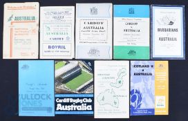 1947-1996 Australia in Wales etc Rugby Programmes (9): v Cardiff 1947, 57, 66, 75 and 84; v