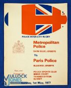 1977 Met Police v Paris Police Rugby Programme: Large glossy from the Met Police Ground, excellent