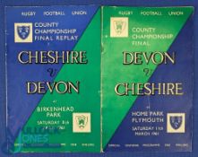 1961 County Champs Final & Replay Rugby Programmes (2): Smart full magazine-style examples for Devon