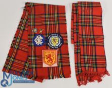 Two Tarton Scarves, one with two Glasgow Rangers Badges and three Patches including Rangers,