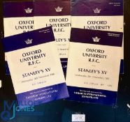 1985-1990 Oxford Univ v Stanley's XV Rugby Programmes (5): The games of 1985, 88 (2), 89 & 90. VG