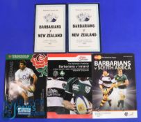 1973-2010 Barbarians v Tourists etc Rugby Programmes (5): v NZ 1973 & 78; S Africa 2010; England