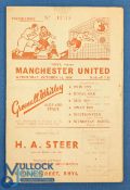 1959/60 Rhyl v Manchester Utd floodlight friendly 14 October 1959 at Belle Vue, white with red