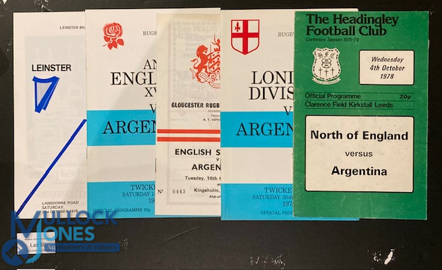 1978 Argentina in UK & Ireland Rugby programmes (5): v London Division, North of England, England