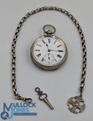 Continental .800 silver pocket watch with a hallmarked silver Albert fob chain 37cm (chain weight