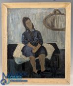 20th century Impressionist Swedish style ‘girl on bed’ oil on canvas - indistinct signature, quite