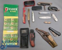 Collection of pocket knives, penknives and razor blade: 13 assorted penknives with noted Jack Pyke