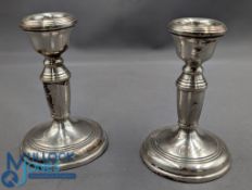 Matching Pair of Birmingham Hallmarked Candlesticks 1967 Short dressing table sticks 10cm (total