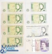 1988-1991 Bank of England £1, £5, £20 Notes 3 £1 DS18, CW32, CZ30 poor condition, £1 2