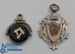 Silver pocket watch fob, silver and gold faced Birmingham 1916: 10g plus a white metal mesonic