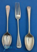 3x George III - Queen Victoria Dessert Spoons & Fork, 3 assorted silver hallmarked to include a 1785