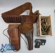 EM-GE Mod.5 Caliber 320 Starter Pistol: shoots blanks or flares, with a leather cartridge belt and