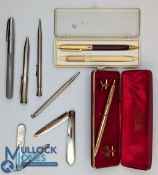 Vintage Pens, Pencils, Penknife: two silver hallmarked penknives with mother of pearl handles, a