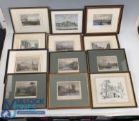 Collection of framed hand coloured prints, engraving, topographical interest: with examples of