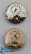 2x Antique 8 Day open face pocket watch movements with exposed movement, for spares only, no cases