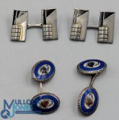 Dog enamel and white metal cuff links, plus a dec set of plated cuff links