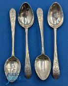 4x 1785 Irish Michael Keating Dessert Spoons, 3 with good readable hallmarks -size 16.5cm, all