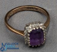 9ct Gold Amethyst ring with Cubic Zirconi cluster size L - 3g