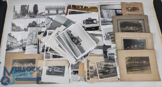 Transport Photograph Collection: mostly buses, trams, charabanc, black and white images – press