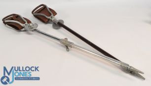 2x Period Shooting Sticks: made by WM Mills Birmingham, adjustable with leather seat, good (used)