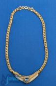 Vintage c1980 Christian Dior Necklace: gold finish with triangle aqua crystal