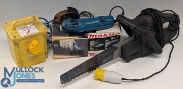110v Brack & Decker Electric Saw: with an Eurotran transformer, a Makita mains angle grinder No.910,