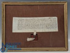 1456 Framed Charter with wax seal - a charter of John Baret son and heir of Richard Baret, late of