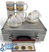 MG Car Collectables: a case of MG car themed mugs, china cup and saucers, a set of 3 Rover