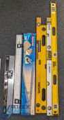 Collection of Spirt Level, Straight Edged Tools Rules, with examples of Workzone levels, Stanley pro