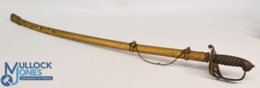 Victorian 1854 patterned infantry officer's sword and scabbard, with 81cm partly etched blade, in