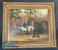 After Aime Parret Period Fox Hunting Oil on Canvas Painting: a good-looking painting in ornate frame