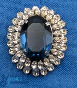 Vintage 1968 Christian Dior Brooch: domed with large centre blue crystal, surrounded by multi