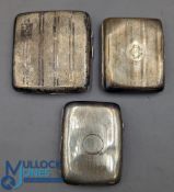 3x Period silver hallmarked Cigarette Cases, 2 Birmingham 1918 and 1921, one Chester 1902 - 205g
