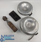 Period British Military Motor Shell, Magazine and 2 aluminium water bottles: all dug up from an