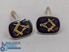 1982 Hallmarked Silver Masonic Cufflinks having gold colour enamel dividers, maker HO & S