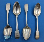 4x Irish Hallmarked Silver Fiddle Pattern Rat Tail Tablespoons, Richard Whitford and stamped 