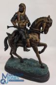Large metal Arab horseback figure, in painted bronze effect, made of base metal – size # 20cm x 41cm