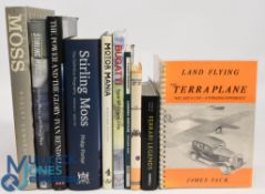 Ten Motoring Books to include Land Flying The Terraplane 1992 James Fack (signed), Ferrari Legends