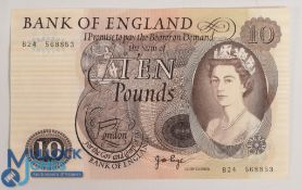 1966-1980 Bank of England £10 Note Number B24 568853 Jo Page Chief Cashier uncirculated (slight fold