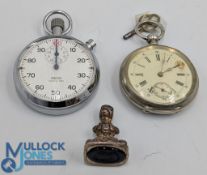 Smith Stopwatch: a silver-plated pocket watch with key and a silver hallmarked (faint marks) watch