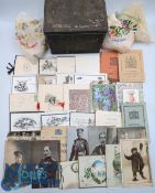 Victorian lithograph Christmas cards and military ephemera c1880-1930 - with WW1 postcards, 3 silk
